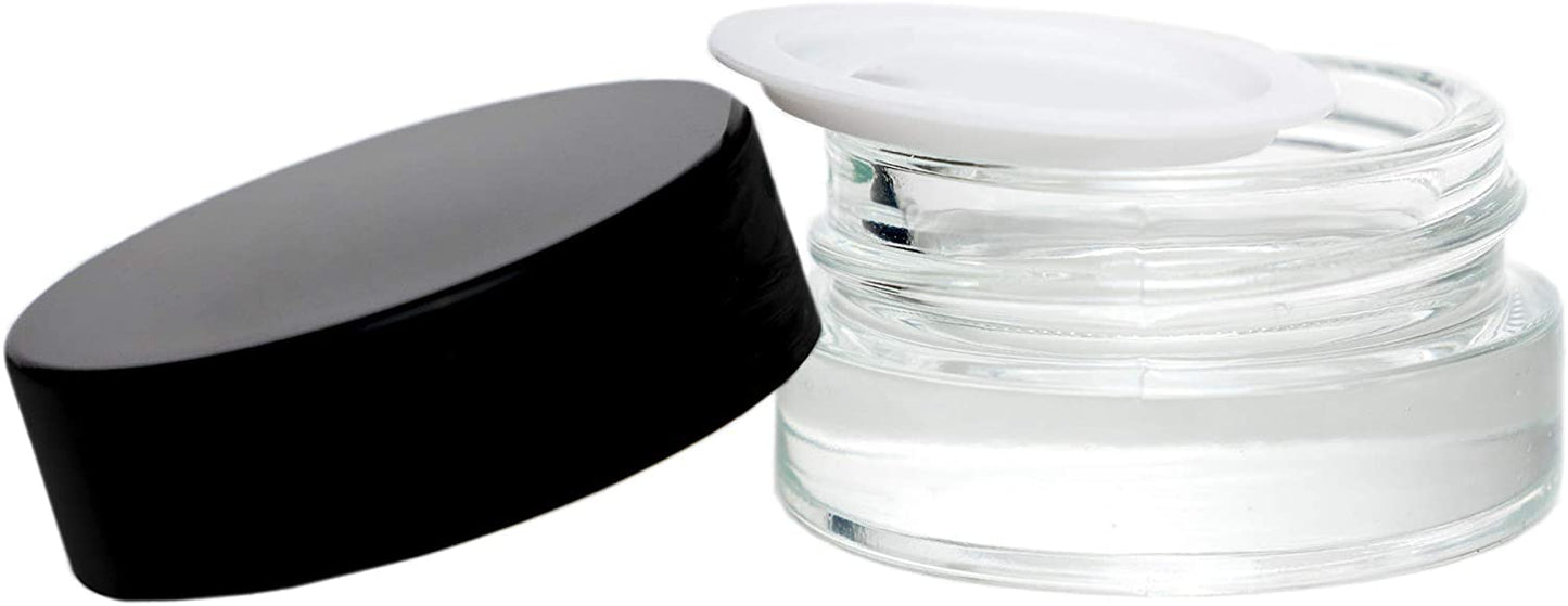7ml Glass Shoulderless Screw Top Jars w/Grooved Anti-Leak Gasket | Essential Oil, Concentrate, Lip Balm or Makeup Containers (Black Lids)